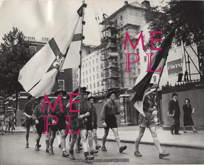 : German boy scouts marching down Whitehall, London : German boy scouts marching down Whitehall, London