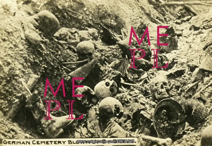 : German cemetery blown up by American shell, WW1 : German cemetery blown up by American shell, WW1