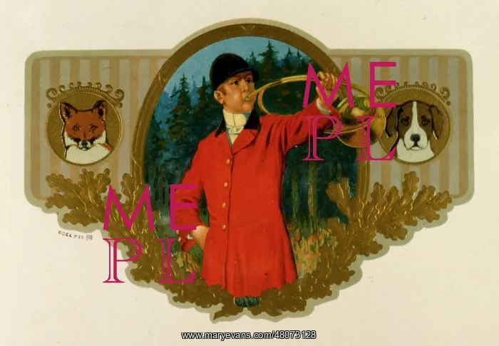  : German cigar label, huntsman blowing horn