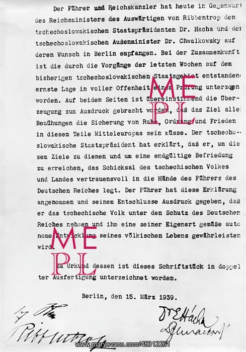 : German-Czech Declaration of March 15, 1939 : German-Czech Declaration of March 15, 1939