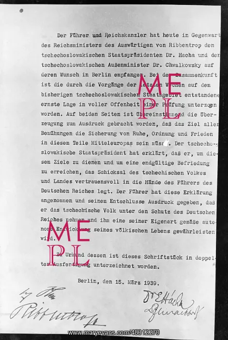 : German-Czech Declaration of March 15, 1939 : German-Czech Declaration of March 15, 1939