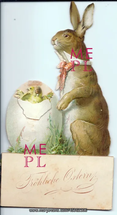  : German Easter card with rabbit and hatching chicks
