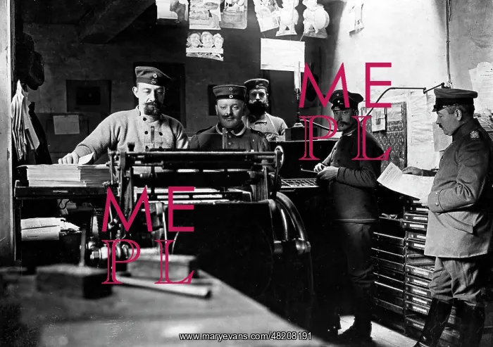 : German field printer's shop, 1915 : German field printer's shop, 1915