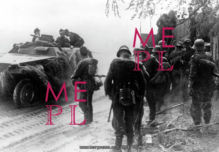 : German infantry and half track during the fights at the : German infantry and half track during the fights at the