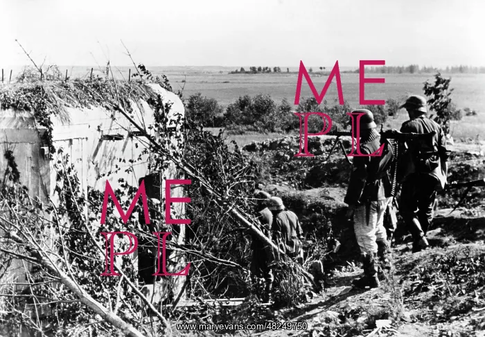 : German infantry before a Soviet bunker, 1941 : German infantry before a Soviet bunker, 1941