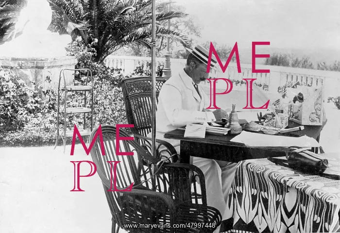 : German Kaiser Wilhelm II writes at his desk in the : German Kaiser Wilhelm II writes at his desk in the
