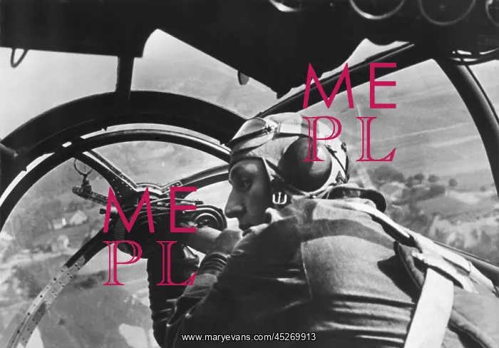 : German machine gunner in an airplane during first : German machine gunner in an airplane during first