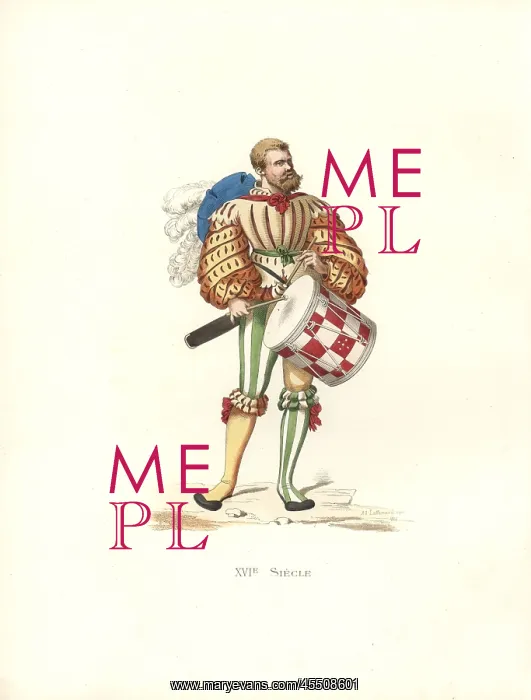 : German military drummer, 16th century, in slashed : German military drummer, 16th century, in slashed