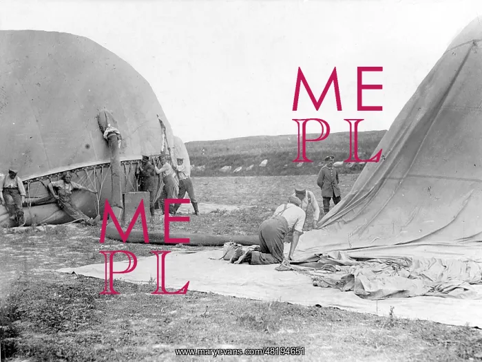 : German moored balloon is filled, 1917 : German moored balloon is filled, 1917