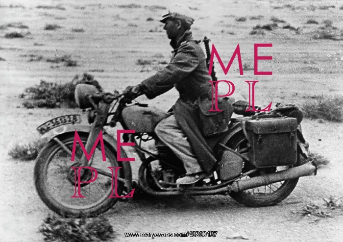 : German motorcyclist in the African desert : German motorcyclist in the African desert