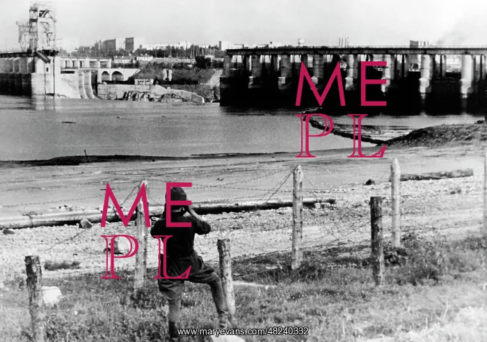 : German officer before blasted dam on the Dnieper, 1941 : German officer before blasted dam on the Dnieper, 1941
