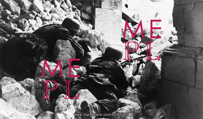 : German paratroopers in a bombed out tower in the : German paratroopers in a bombed out tower in the