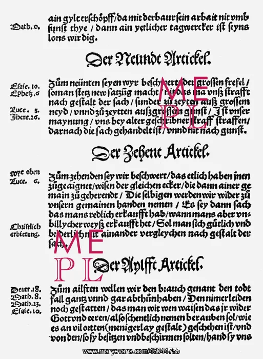 : German Peasants War 1524 - 1526, Twelve Articles : German Peasants War 1524 - 1526, Twelve Articles