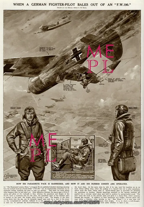 : German pilot baling out of FW190 by G. H. Davis : German pilot baling out of FW190 by G. H. Davis