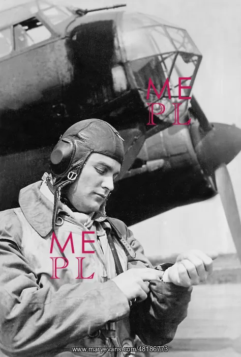 : A German Pilot Next to a Junkers Ju 88 Plane, 1941 : A German Pilot Next to a Junkers Ju 88 Plane, 1941
