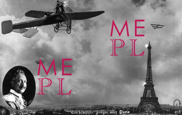 : German planes over Paris, propaganda postcard, WW1 : German planes over Paris, propaganda postcard, WW1