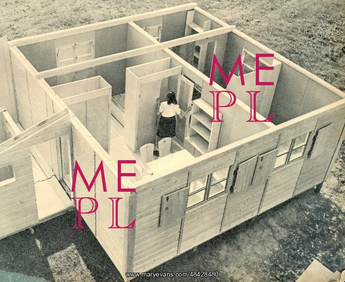 : German post-war pre-fabricated home being assembled : German post-war pre-fabricated home being assembled