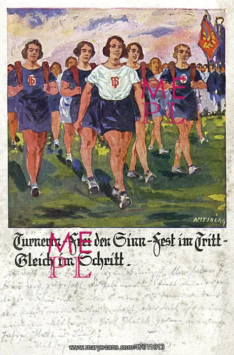 : German postcard, women athletes walking : German postcard, women athletes walking