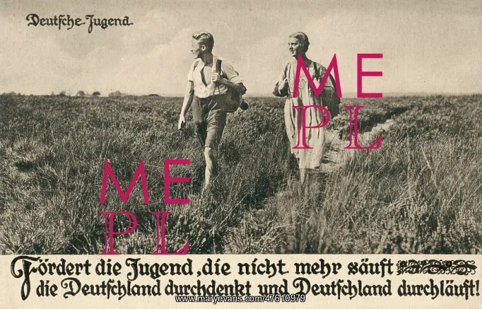 : German postcard, young couple walking : German postcard, young couple walking