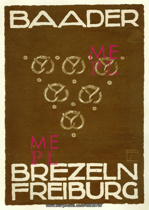 : A German poster advertising Baader pretzels : A German poster advertising Baader pretzels