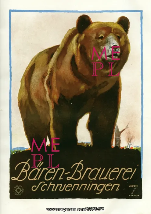 : A German poster advertisement for the bear brewery : A German poster advertisement for the bear brewery