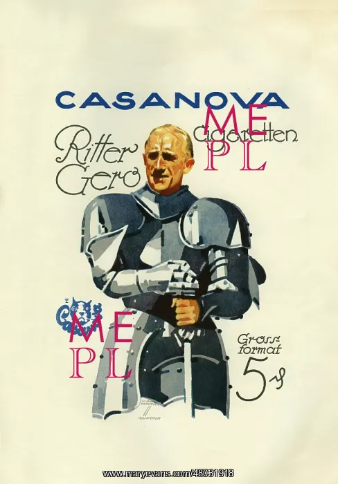 : A German poster advertising Casanova Knight cigarettes : A German poster advertising Casanova Knight cigarettes