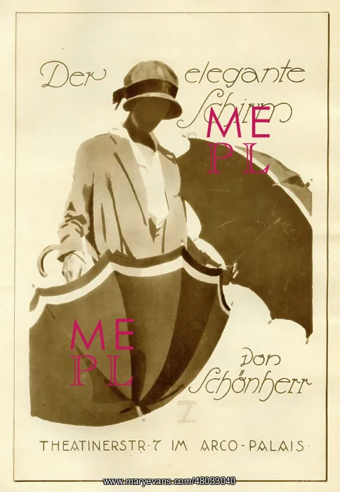: A German poster advertising elegant umbrellas : A German poster advertising elegant umbrellas