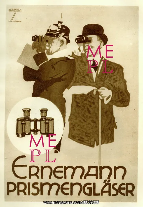 : A German poster advertising Ernemann binoculars : A German poster advertising Ernemann binoculars