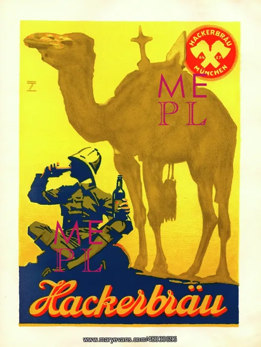 : A German poster advertising the Hacker brewery : A German poster advertising the Hacker brewery