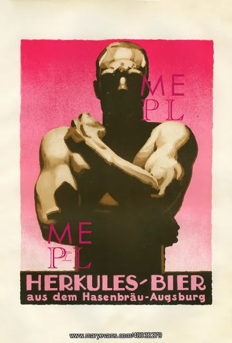 : A German poster advertising Hercules beer : A German poster advertising Hercules beer