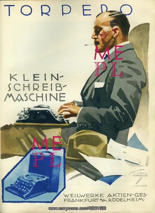 : A German poster advertising the Torpedo typewriter : A German poster advertising the Torpedo typewriter