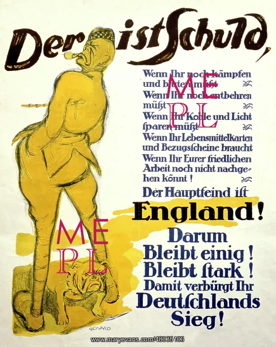 : German poster, England is to blame, WW1 : German poster, England is to blame, WW1