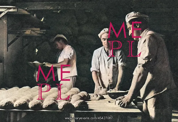 : German prisoners in Britain, baking bread, 1946 : German prisoners in Britain, baking bread, 1946