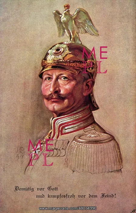 : German propaganda postcard, Kaiser in helmet, WW1 : German propaganda postcard, Kaiser in helmet, WW1