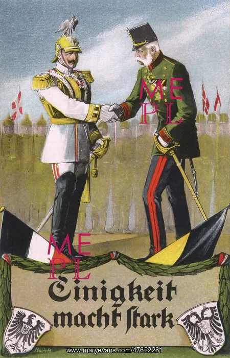 : German propaganda postcard, two Kaisers, WW1 : German propaganda postcard, two Kaisers, WW1