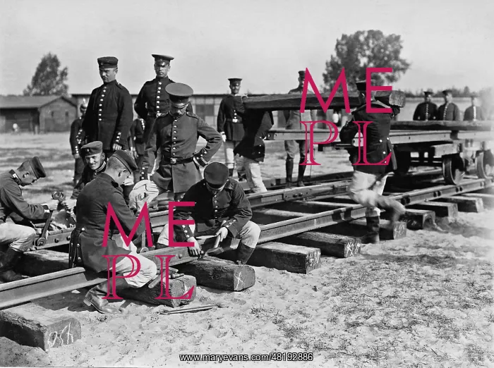 : German railway troops during an exercise, 1913 : German railway troops during an exercise, 1913