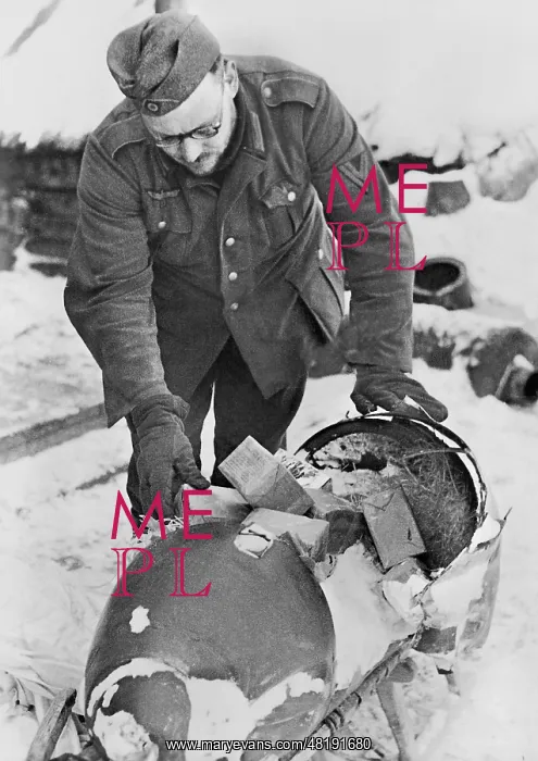 : German soldier on a bomb supply, 1942 : German soldier on a bomb supply, 1942