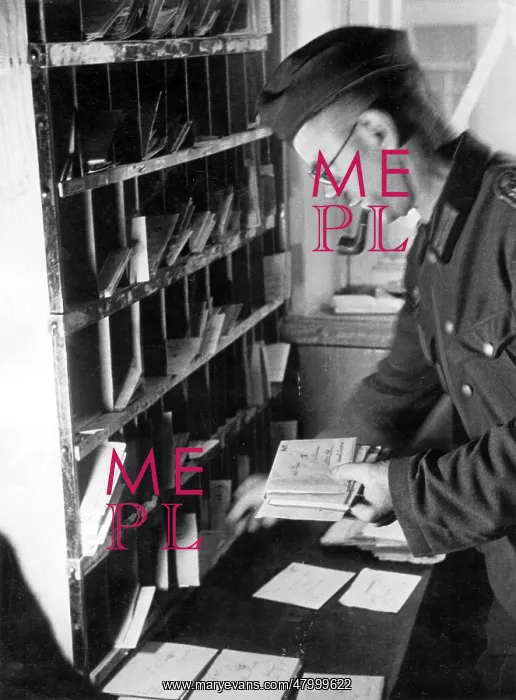 : German soldier in a field post office, WW2 : German soldier in a field post office, WW2