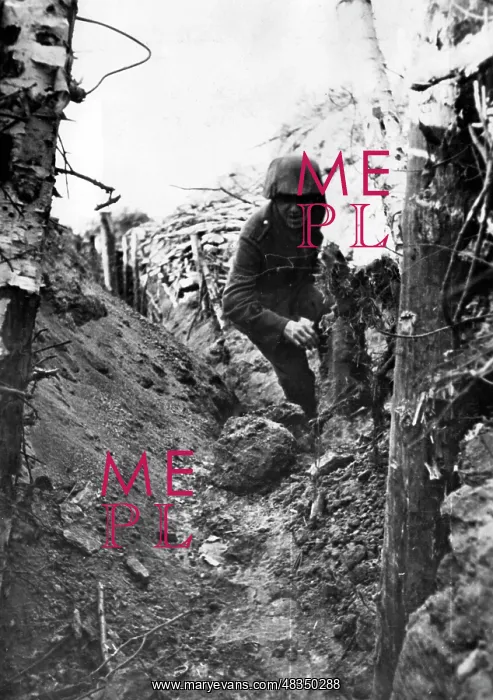 : German soldier in a trench, 1943 : German soldier in a trench, 1943