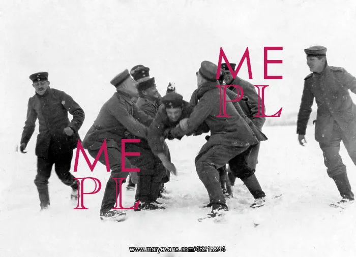 : German soldiers at the Eastern Front play in the snow, 1915 : German soldiers at the Eastern Front play in the snow, 1915