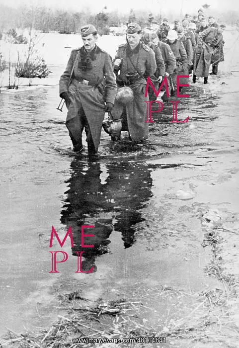 : German soldiers to ford a stream, 1942 : German soldiers to ford a stream, 1942