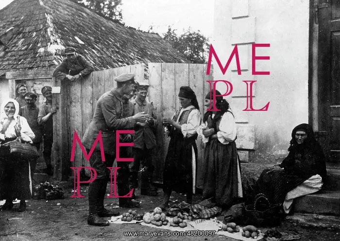 : German soldiers at a Romanian market, 1916 : German soldiers at a Romanian market, 1916