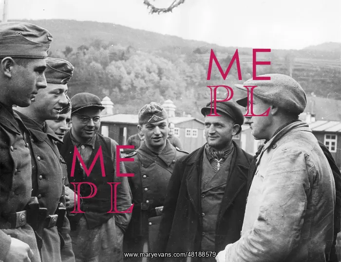 : German soldiers are talking to workers building the Westwall : German soldiers are talking to workers building the Westwall