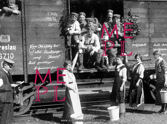 : German soldiers on the train to the front, 1914 : German soldiers on the train to the front, 1914