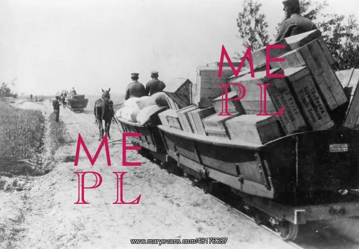 : German supply train on a narrow gauge railroad on the Easter : German supply train on a narrow gauge railroad on the Easter