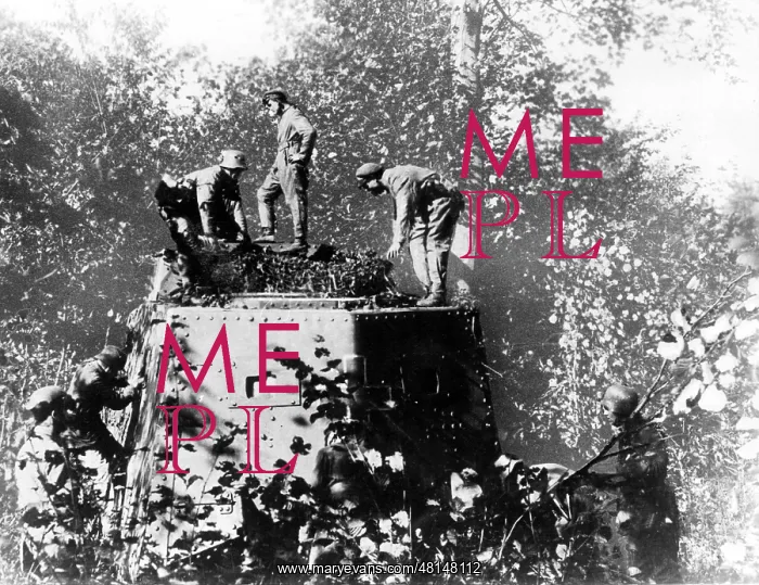 : German tank is camouflaged, 1918 : German tank is camouflaged, 1918