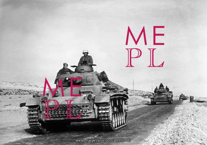 : German tanks on the march in Libya, 1942 : German tanks on the march in Libya, 1942