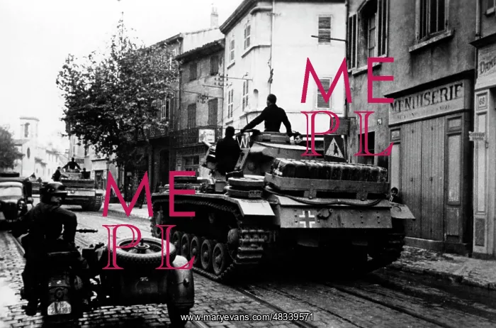 : German tanks in a suburb of Marseille, 1942 : German tanks in a suburb of Marseille, 1942