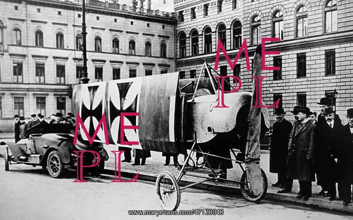 : A German Taube aeroplane being transported by : A German Taube aeroplane being transported by
