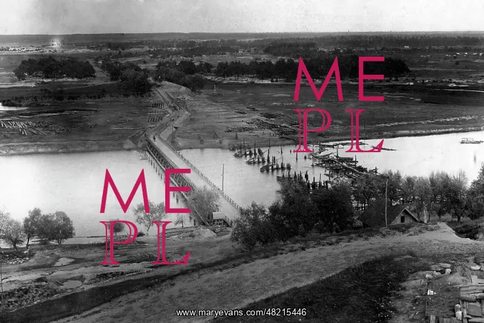 : German temporary bridge over the Narew river, 1915 : German temporary bridge over the Narew river, 1915